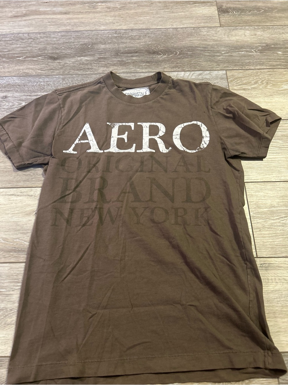 Aeropostale Brown Crewneck Tee with Distressed AERO Logo